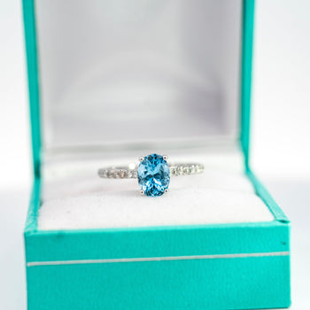 1.16 Carat Oval-Cut Aquamarine and Diamond Shank 14K White Gold Ring – Assay Jewelers