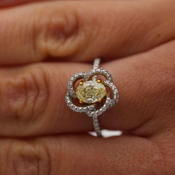 1.24 Carat Fancy Yellow Diamond Platinum & 18K Gold Swirl Floral Ring