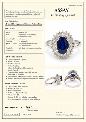 1.25 Carat Oval Blue Sapphire and Diamond Platinum Double Halo Ballerina Ring – Assay Jewelers