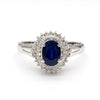 1.25 Carat Oval Blue Sapphire and Diamond Platinum Double Halo Ballerina Ring