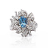 Bague Florale Imposante en Or Jaune 18K avec Aigue-marine 1.26 Carat & Diamants