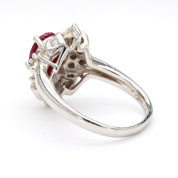 1.26 Carat Oval Ruby & Mixed Diamond Ballerina Platinum Art Nouveau Style Ring