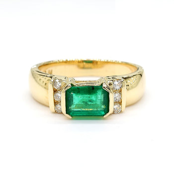 1.30 Carat Emerald Half Bezel East West Set 14K Gold Unisex Ring – Assay Jewelers
