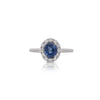 1.30 Carat Oval Deep Blue Sapphire & Round Diamond 18K White Gold Ring