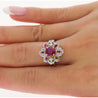 1.38 CTTW Natural Pinkish Red Ruby & Diamond Floral Motif Ring in 14K White Gold