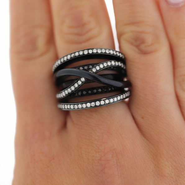 1.4 Carat Diamond Pave Multi-Band Coil 18K Black Gold Overpass Ring