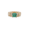 1.47 Carat Emerald With Round and Baguette Cut Diamond 14K Gold Statement Ring