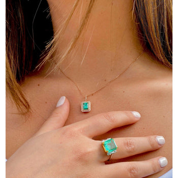 1.47 Carat Emerald and Diamond halo 18k Rose Gold Pendant Necklace – Assay Jewelers