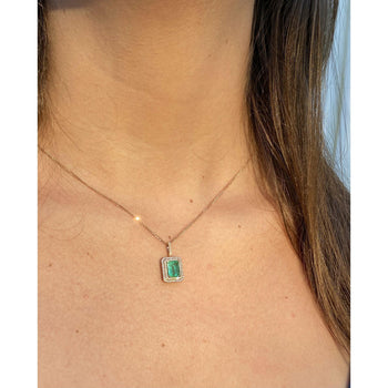 1.47 Carat Emerald and Diamond halo 18k Rose Gold Pendant Necklace – Assay Jewelers