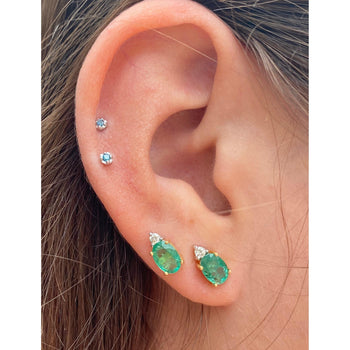 1.5 CTW Oval Emerald Stud Earrings & Diamond Tops 14K Gold – Assay Jewelers