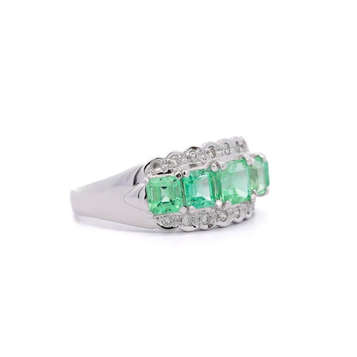 1.5 Carat Emerald and Diamond 5-Stone Band Ring in Platinum