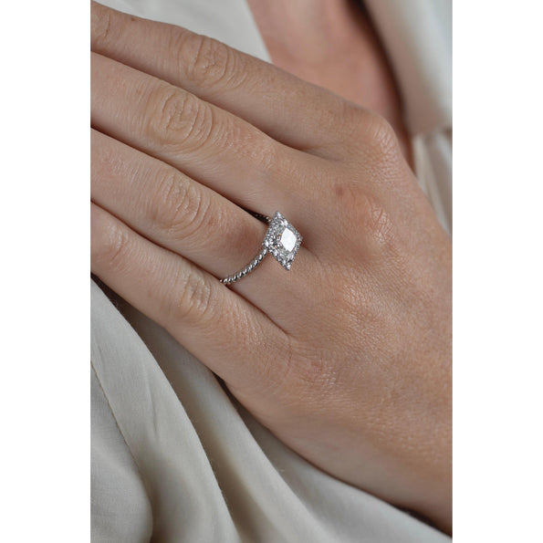 1.50 Carat Princess Cut Lab Grown Diamond Engagement Ring in 18K Rope Style Shank and Diamond Halo