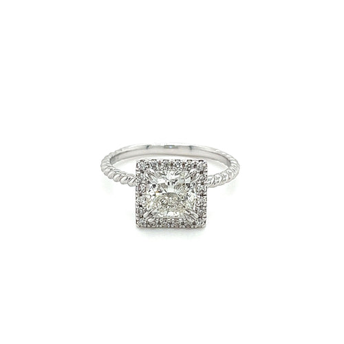 1.50 Carat Princess Cut Lab Grown Diamond Engagement Ring in 18K Rope Style Shank and Diamond Halo