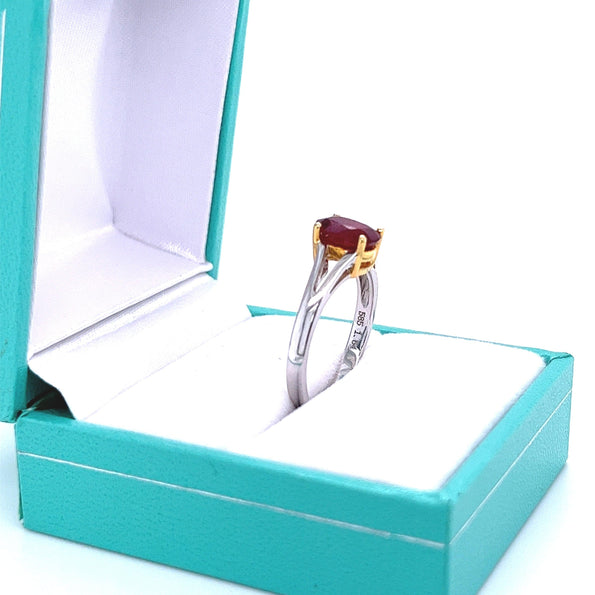 1.64 Carat Oval Ruby Solitaire Split Shank Ring in 14K White Gold