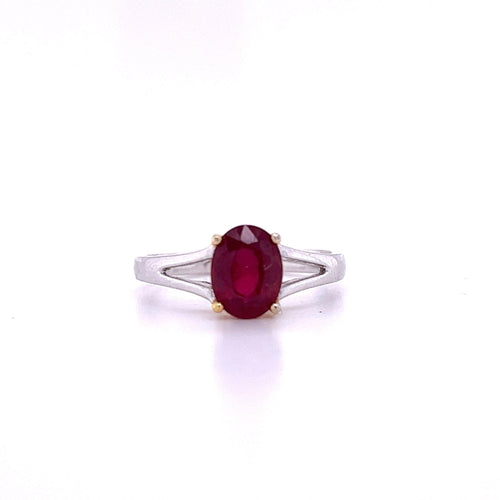 1.64 Carat Oval Cut Ruby Solitaire Split Shank 14K White Gold Ring