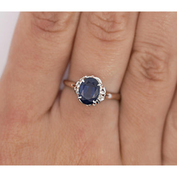 1.66 Carat Oval Blue Sapphire and Diamond Platinum Dainty Ring – Assay Jewelers
