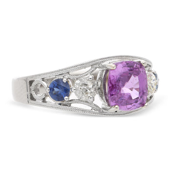 1,78 Carati Zaffiro Rosa Zaffiro Blu Diamante Oro Bianco 18K Vintage Ring – Assay Jewelers