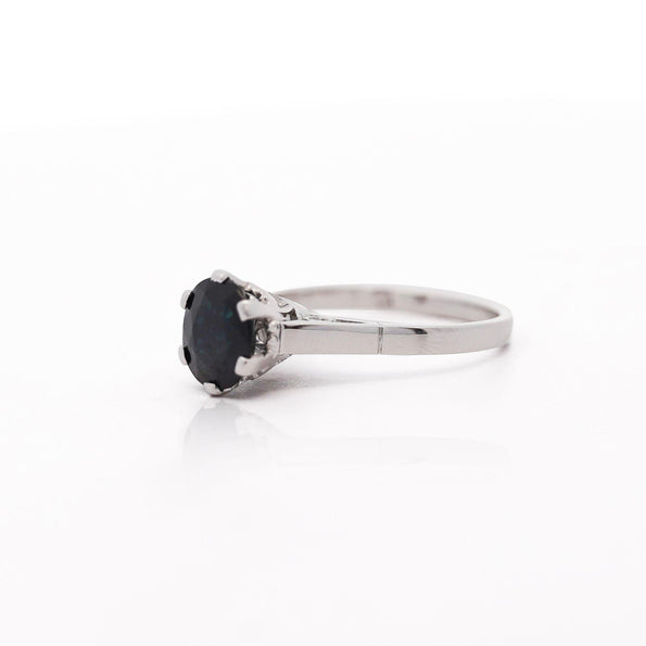 1.80 Carat Oval Blue Sapphire 14K White Gold Cathedral Solitaire Engagement Ring