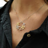 1.81 Carat Round Diamond in 14K Tri-Color Gold Flower Wreath Pendant Necklace