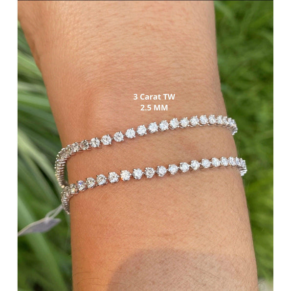2-10 Carat Natural Diamond 3-Prong 14k Tennis Bracelet