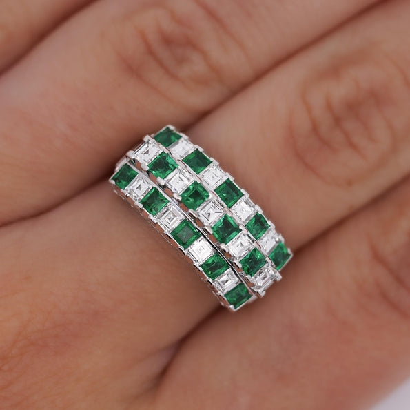 2 Carat Asscher Cut Emerald & Diamond Checkerboard Statement Ring