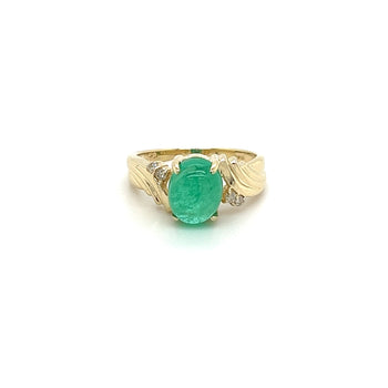 2 Carat Cabochon Cut Natural Emerald & Diamond in Textured 14K Yellow Gold Ring – Assay Jewelers