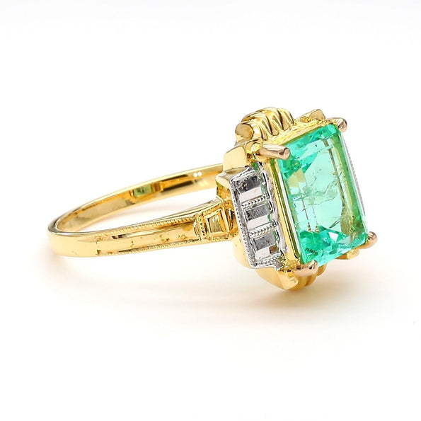 2 Carat Colombian Emerald Diamond Cut 14K Gold Ring