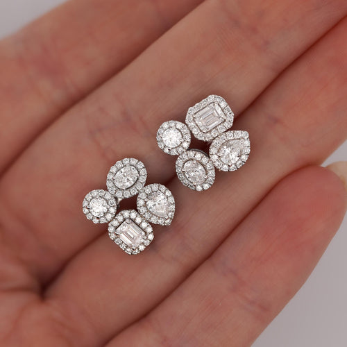 2 Carat Lab Diamond 14K Gold Multi Shape Cluster Halo Stud Earrings