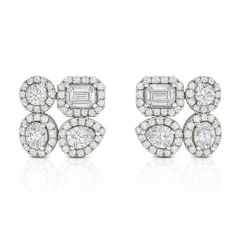 2 Carat Lab Diamond 14K Gold Multi Shape Cluster Halo Stud Earrings