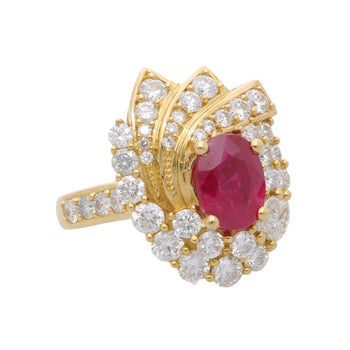 2 Carat Oval Burma Ruby & Diamond Halo Set in 18K Yellow Gold Statement Ring – Assay Jewelers