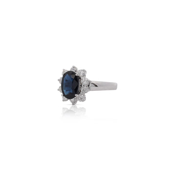 2 Carat Oval Cut Blue Sapphire & Round Diamond Halo Setting Statement Ring – Assay Jewelers