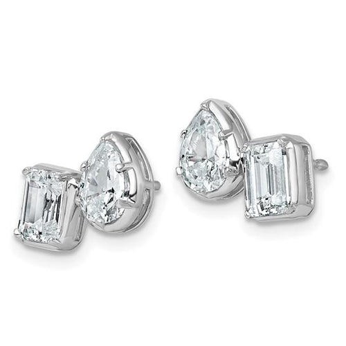 2 Carat Pear and Emerald Cut Doublet Lab Diamond Earrings 14K White Gold