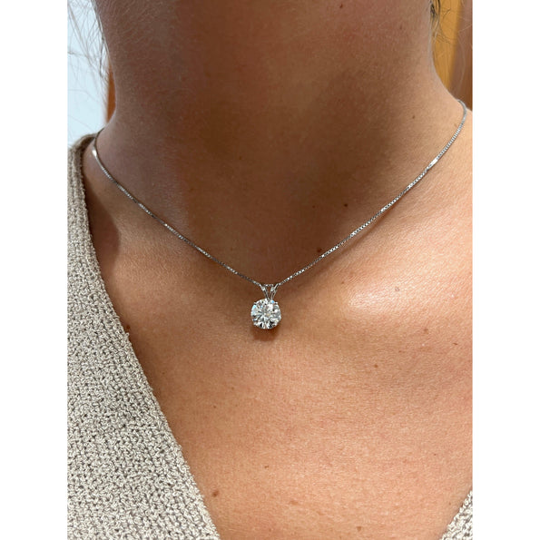 2 Carat Round Lab Grown Diamond Solitaire Pendant in 14K White Gold