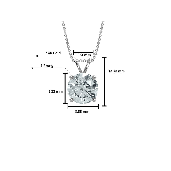 2 Carat Round Lab Grown Diamond Solitaire Pendant in 14K White Gold