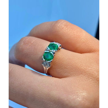 2-Stone 0.92CT TW Round Cut Natural Emerald Ring in 18k White Gold – Assay Jewelers