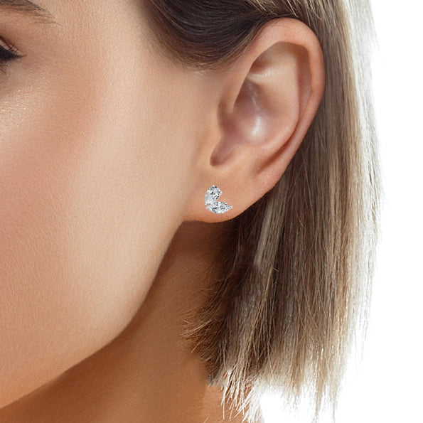 2 Stone Marquise and Pear Cut Lab Diamond Stud Earrings