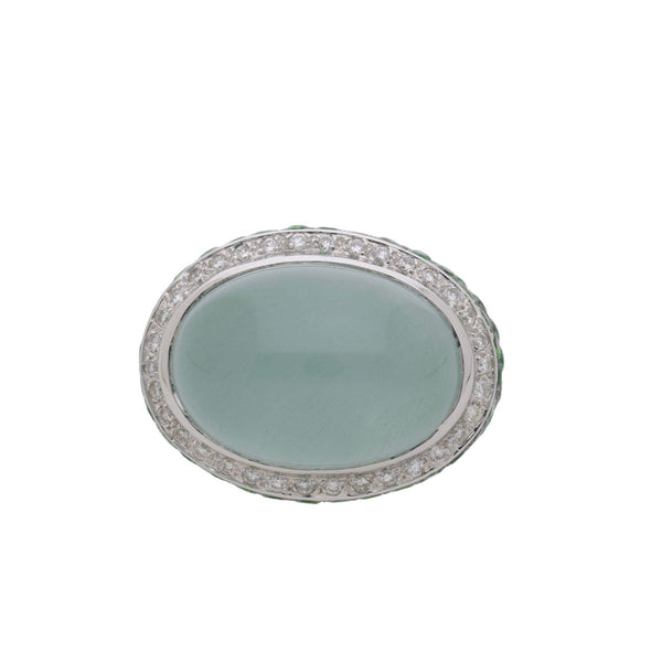 20.86 Carat Oval Aquamarine Tsavorite Diamond Dome 18K White Gold Cocktail Ring