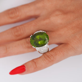 21.8 Carat Oval Green Peridot & Diamond 18K Gold Cocktail Ring – Assay Jewelers