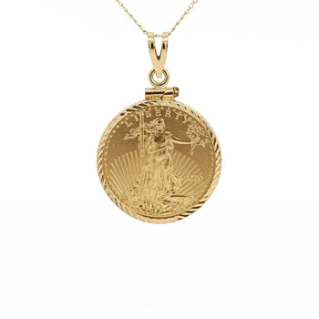 22K Gold Lady Liberty US 10 Dollar 1/4 OZ Coin (2010) Pendant in 14K Frame – Assay Jewelers