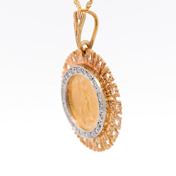 22k Gold 5 Dollar Lady liberty Coin in 14K Gold Frame Pendant Necklace – Assay Jewelers