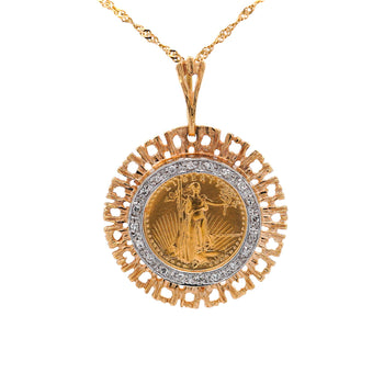 22k Gold 5 Dollar Lady liberty Coin in 14K Gold Frame Pendant Necklace – Assay Jewelers
