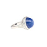 25 Carat GRS Certified No Heat Cabochon Cut Blue Star Sapphire Ring With Trapezoid Cut Diamonds