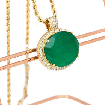 28.56 Carat Oval Cut Emerald & Diamond Halo 18K Gold Pendant Necklace – Assay Jewelers