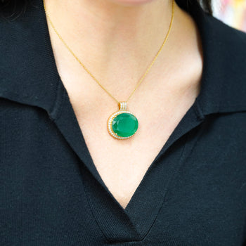 28.56 Carat Oval Cut Emerald & Diamond Halo 18K Gold Pendant Necklace – Assay Jewelers
