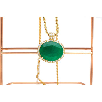 28.56 Carat Oval Cut Emerald & Diamond Halo 18K Gold Pendant Necklace – Assay Jewelers