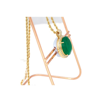 28.56 Carat Oval Cut Emerald & Diamond Halo 18K Gold Pendant Necklace – Assay Jewelers