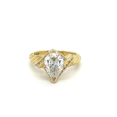 2.06 Carat Pear Cut Lab Grown Diamond in 18K Gold Twisted Crossover Ring