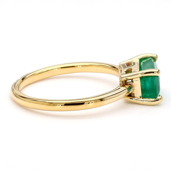 2.09 Carat East West Emerald Cut Green Emerald Solitaire 14K Gold Ring