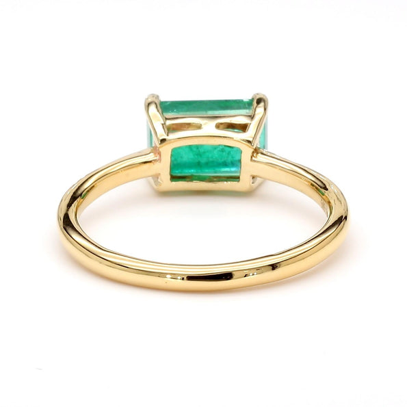 2.09 Carat East West Emerald Cut Green Emerald Solitaire 14K Gold Ring