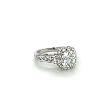 2.16 Carat Natural Round Diamond Ring & Diamond Halo with Diamond Side Stones – Assay Jewelers